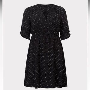 Torrid Black with White Polka Dots Georgette Shirt Dress